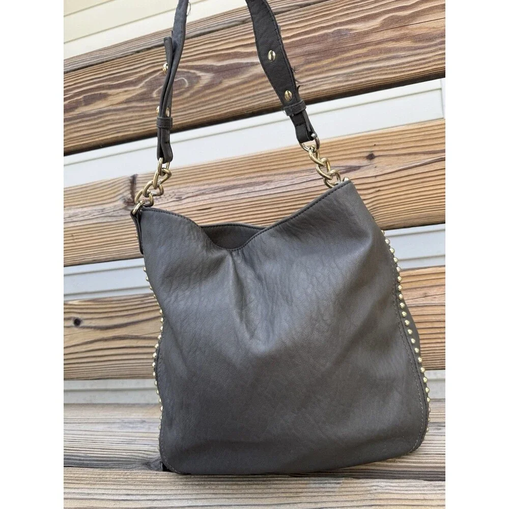 Jessica Simpson Camille Studded Hobo Bag Charcoal Gray $108 MSRP Soft